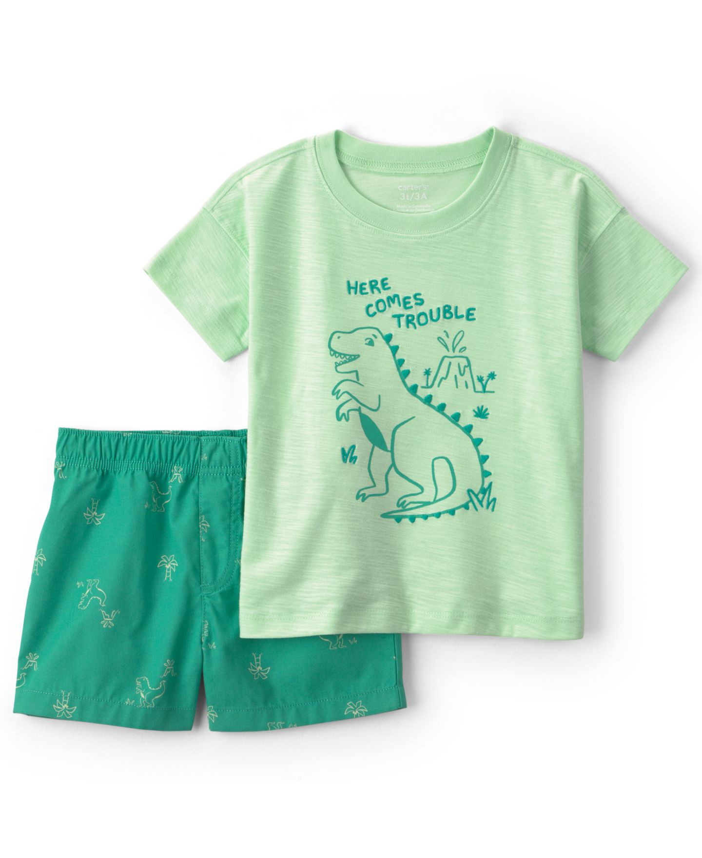 Комплект Carter's Dinosaur T-Shirt and Shorts, 2-Piece Set для мальчиков, цвет: Зелёный — фото 1