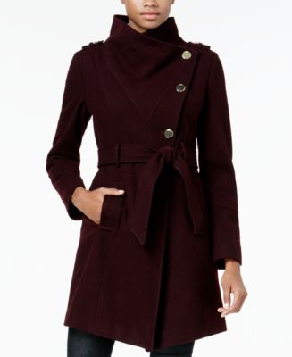 GUESS Asymmetrical Belted Walker Coat - Coats - Women - Macy's
