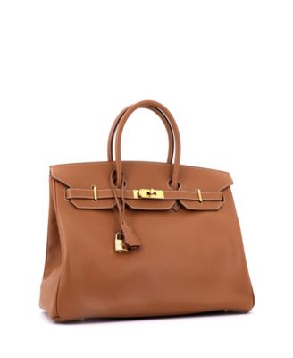 Birkin 35 Handbag Brown Veau Grain Lisse with Gold Hardware