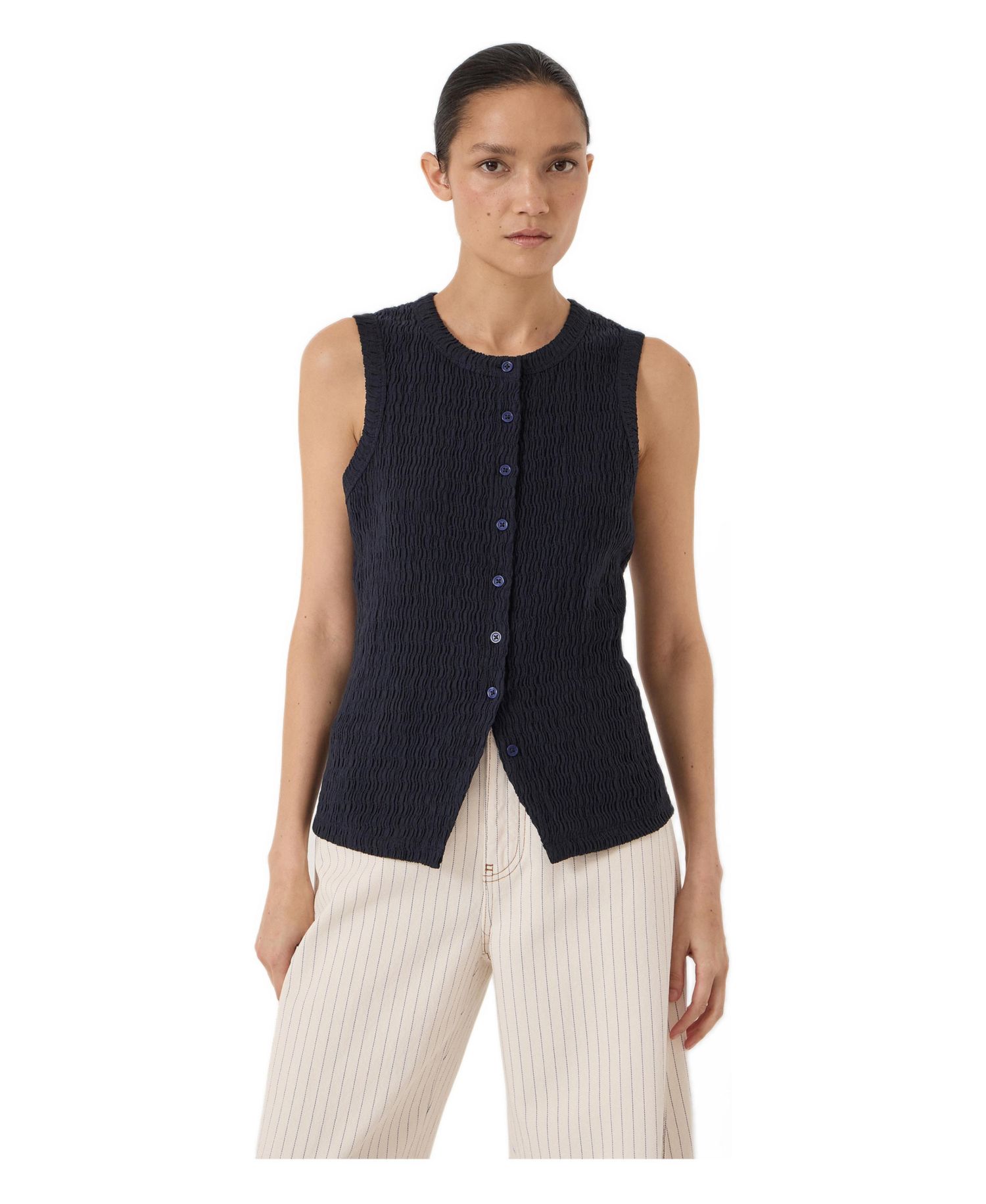 Women's Textured Sleeveless Button Through Top