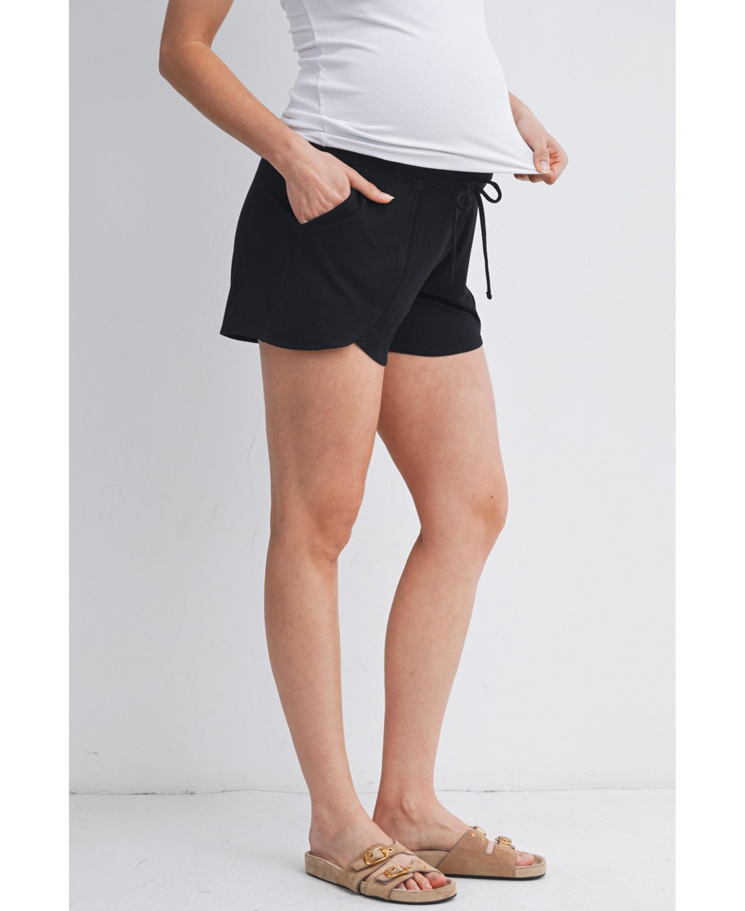 Maternity Relaxed Fit Lounge Shorts with Front Pockets and Drawstring