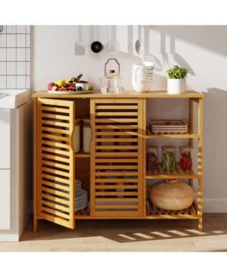 Bamboo Bathroom Cabinet 2-Door Storage Organizer w/ Shelves