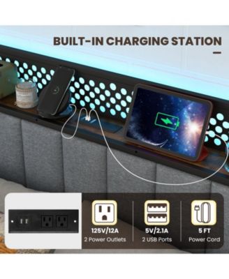 Bed Frame with LED Lights Upholstered Headboard Storage Drawers