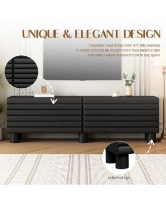 Modern Wavy Door Media Console for 75-Inch TVs, Sleek Entertainment Center with 4 Storage Cabinets and Adjustable Shelves for Living Room