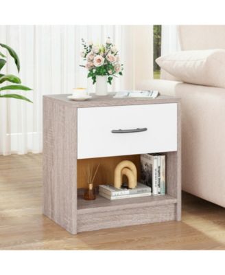 Bedside Table Nightstand with Drawer and Open Shelf