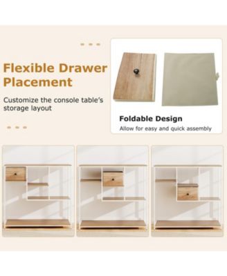 40 in Console Table with Fabric Drawer and 4 Staggered Open Shelves