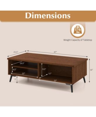 47 in Mid-Century 2-Tier Coffee Table with Shelves and Compartments