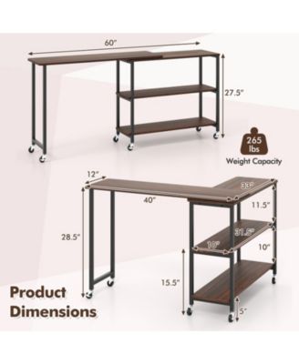 360-Degree Rotating Sofa Side Table with Wheels and Storage, 40-60 in