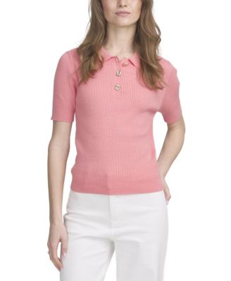 Women's Fine Gauge Ribbed Short Sleeve Henley