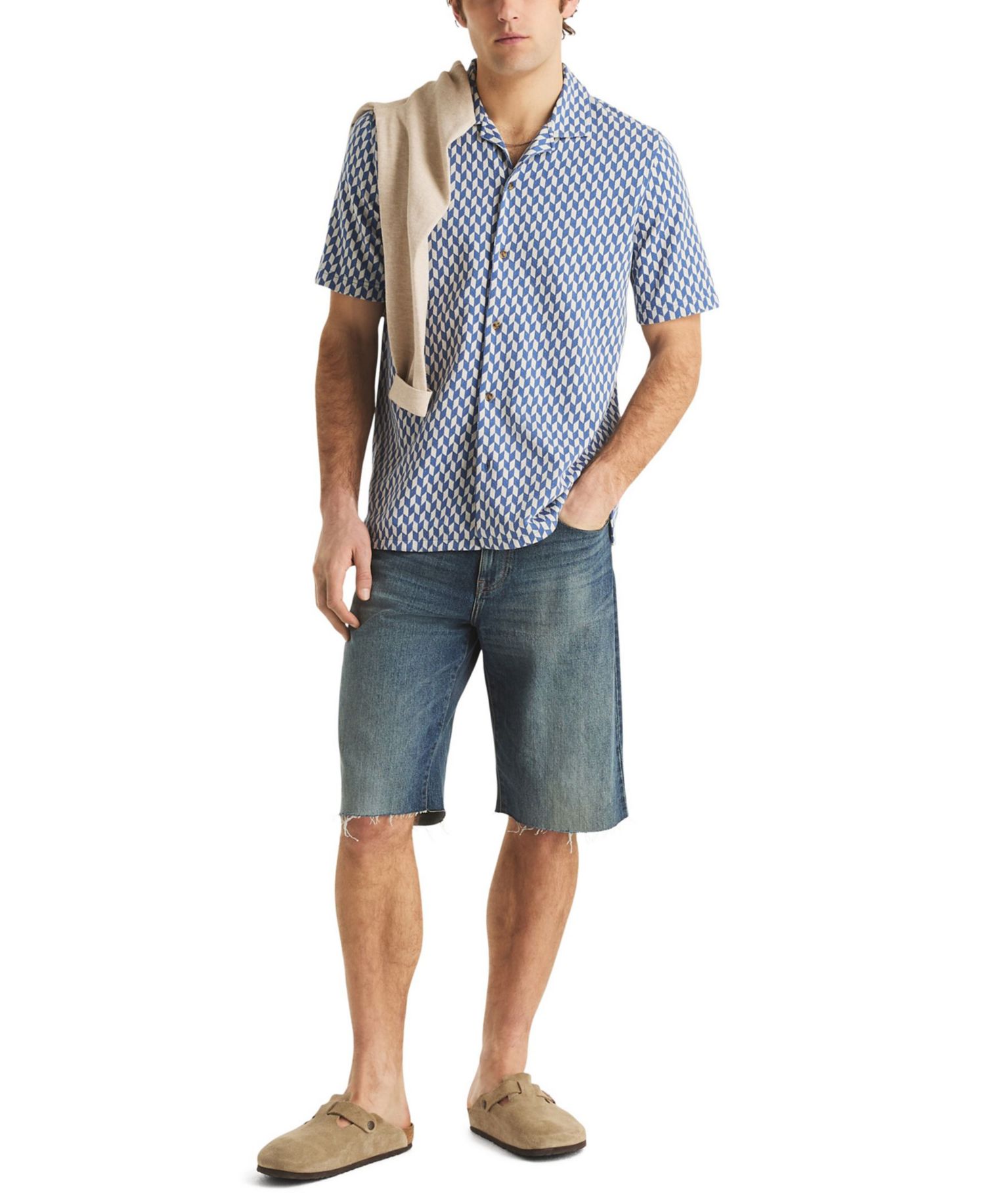 Men's Short-Sleeve Jacquard Print Shirt