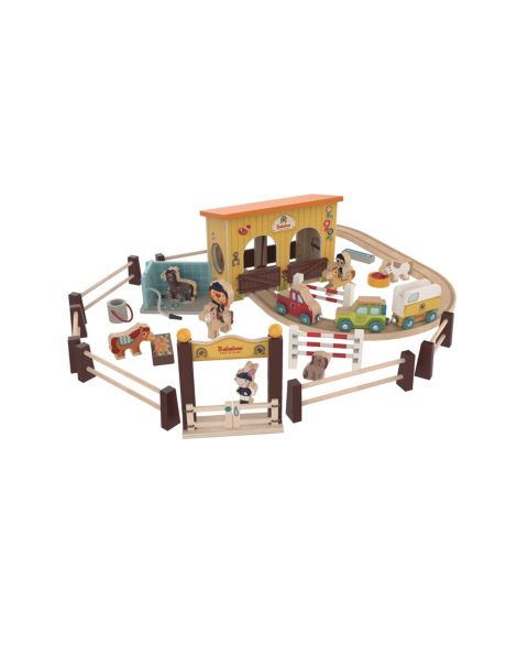 Детский игровой набор Bababoo and friends Horse Stable Wooden 66-Piece Playset, от 2 лет, цвет: Open Miscellaneous