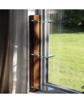 3 Tiered Window Sill Plant Shelf Wood Glass Renter Friendly No Drill Indoor Stand