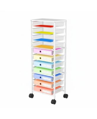 12 Tier Rolling File Cart Wood Top Metal Mesh Sliding Trays Office Home School Storage