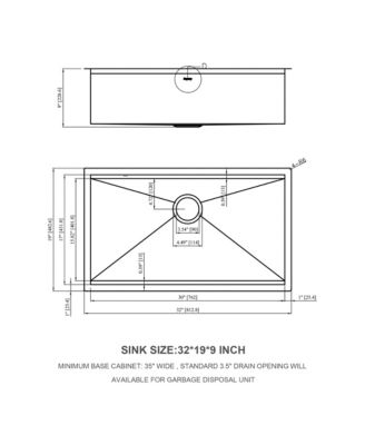 32" Undermount Kitchen Sink, 16G Stainless Steel Ledge Workstation Single Bowl