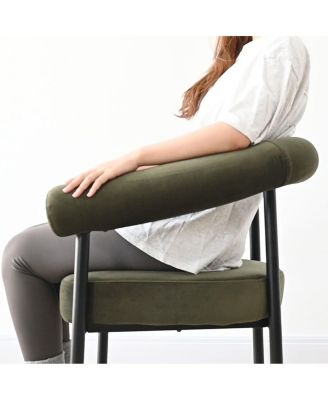 Set of 2 Velvet Upholstered Dining Armchairs Curved Arms Metal Frame