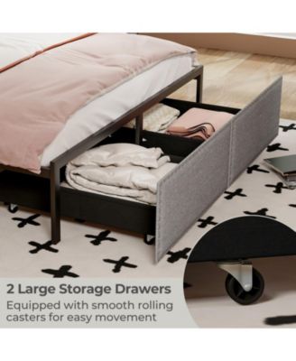 Queen Metal Platform Bed Frame with LED Lights and Storage Drawers