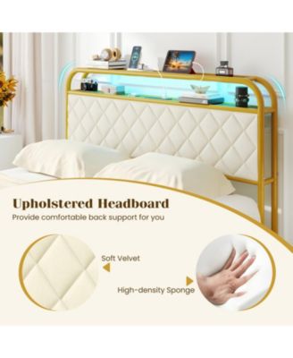 Full Metal Platform Bed Frame with LED Lights and Charging Station