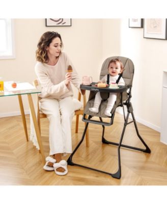 Compact Baby High Chair with Removable Tray and PU Cushion