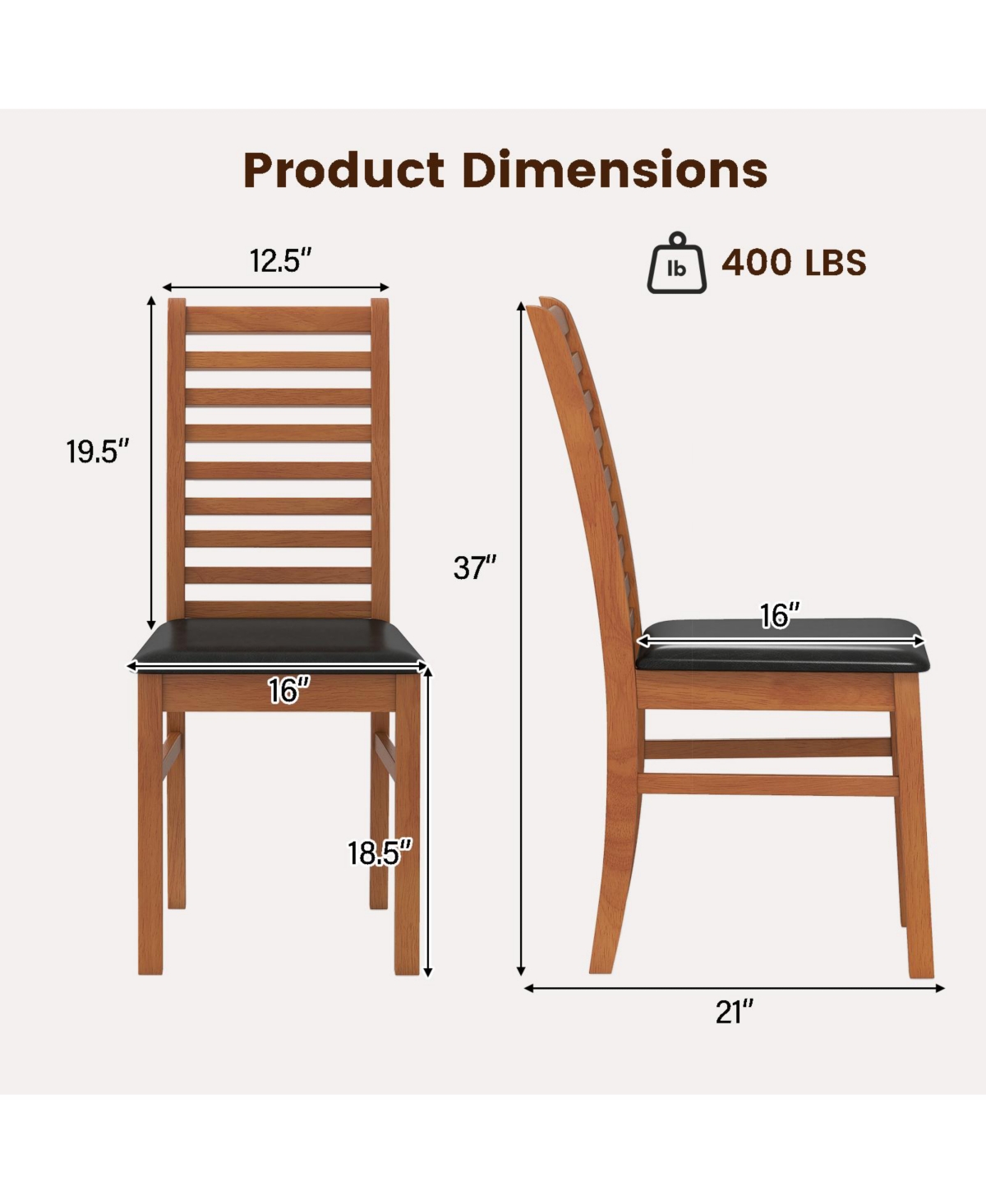 Sugift Wooden Dining Chairs Set of Two with Rubber Wood Legs