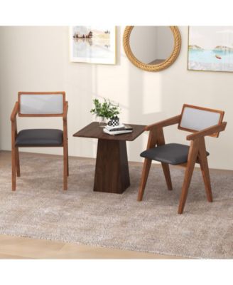 Mid Century Wooden Accent Chairs Set with Padded Seats