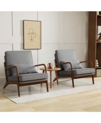 Modern Accent Chair with Wood Armrests and Removable Back