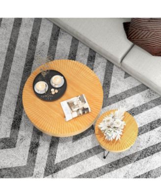 Wooden Coffee Table Set of Two with Metal Legs