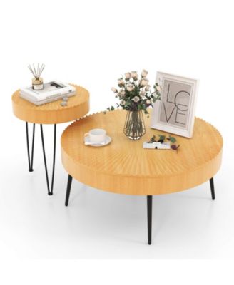 Wooden Coffee Table Set of Two with Metal Legs