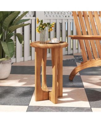 14 in Farmhouse Round End Table with Tray Top and Cross Legs