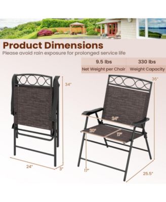 Set of Four Patio Folding Dining Chairs with Armrests