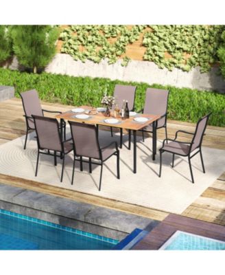 Patio Dining Chairs Set of Two with Wide Seat and Metal Frame