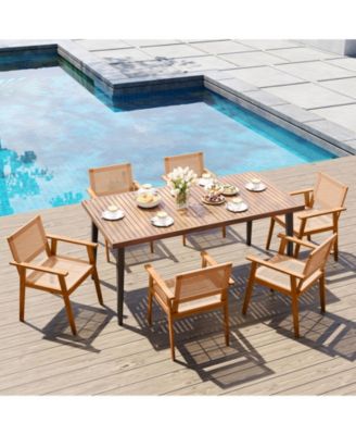 Acacia Wood Patio Dining Chairs Set of Two with Rattan Design