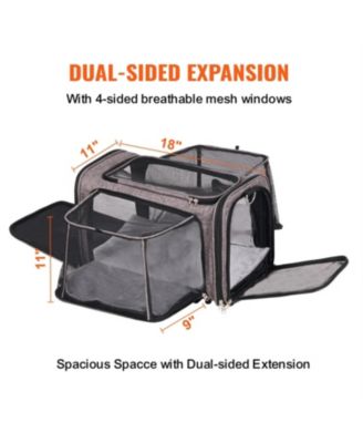 Zeus and Ruta Airline Approved Rolling Cat Carrier With Wheels Telescopic Handle And Shoulder Strap For Pets Under 25lbs Grey