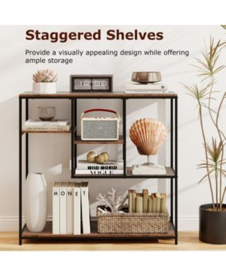 40 in Console Table with Fabric Drawer and 4 Staggered Open Shelves