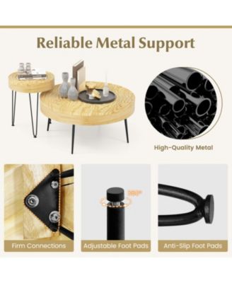 Set of 2 Solid Pine Wood Farmhouse Round Nesting Coffee Tables