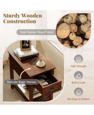 Set of 2 Retro Narrow End Tables with Drawer and Open Shelf