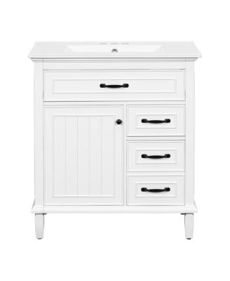 30 Inch Bathroom Vanity with Ceramic Sink, Solid Wood Freestanding Cabinet with Flip Drawer and Soft-Close Door