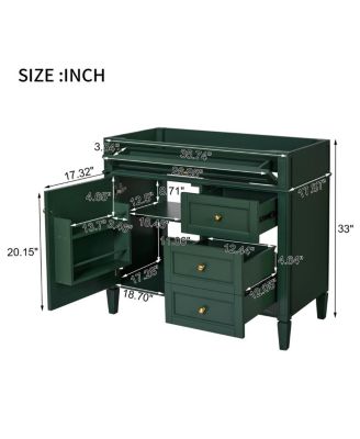 36 Inch Modern Bathroom Vanity without Top Sink, Soft Close Drawers and Adjustable Shelf for Small Spaces