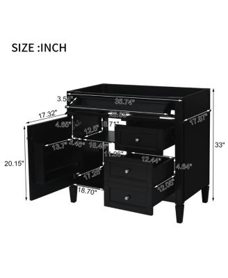 36 Inch Modern Bathroom Vanity without Top Sink, Soft Close Drawers and Adjustable Shelf for Small Spaces