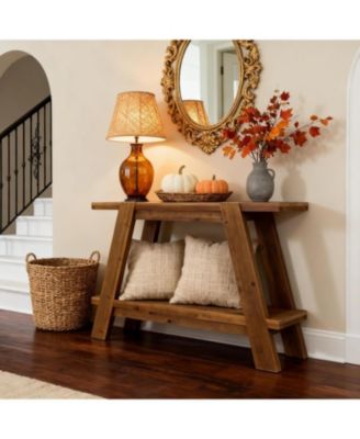  Solid Wood Entryway Table, 2-Tier Farmhouse Console Table with Storage, Narrow Sofa Table Behind Couch