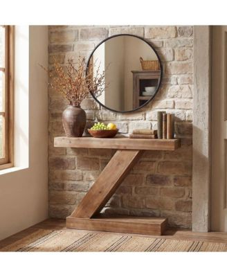 41.3” Solid Wood Console Table, Z-Shaped Entryway Table, Mid-Century Modern Sofa Table