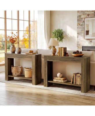 41.3'' Farmhouse Console Table, 2-Tier Sofa Entryway Table with Storage, Narrow Wooden Behind Couch