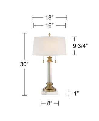 Rolland Traditional Table Lamp with Square Marble Riser 30" Tall Antique Brass Crystal Shade for Living Room Home