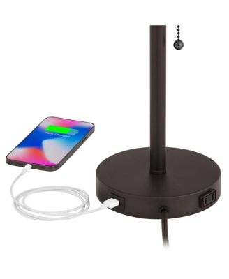 Flesner 20" High Modern Accent Table Lamps Set of 2 USB Port AC Power Outlet Pull Chain Bronze Metal Charging