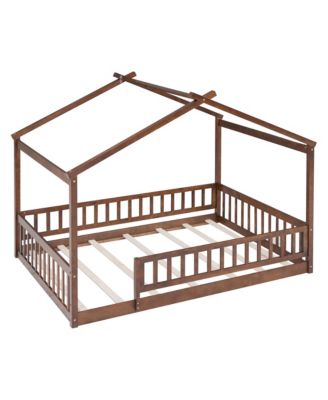 Full Size Wood House Bed Fence