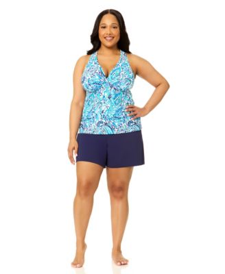 Plus Size H-Back V-Neck Underwire Tankini Top