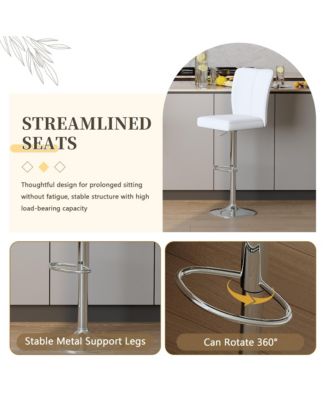 Adjustable Bar Stools Set of 2, Swivel PU Leather Counter Height Chairs with Back and Trumpet-shaped Metal Legs for Kitchen Island