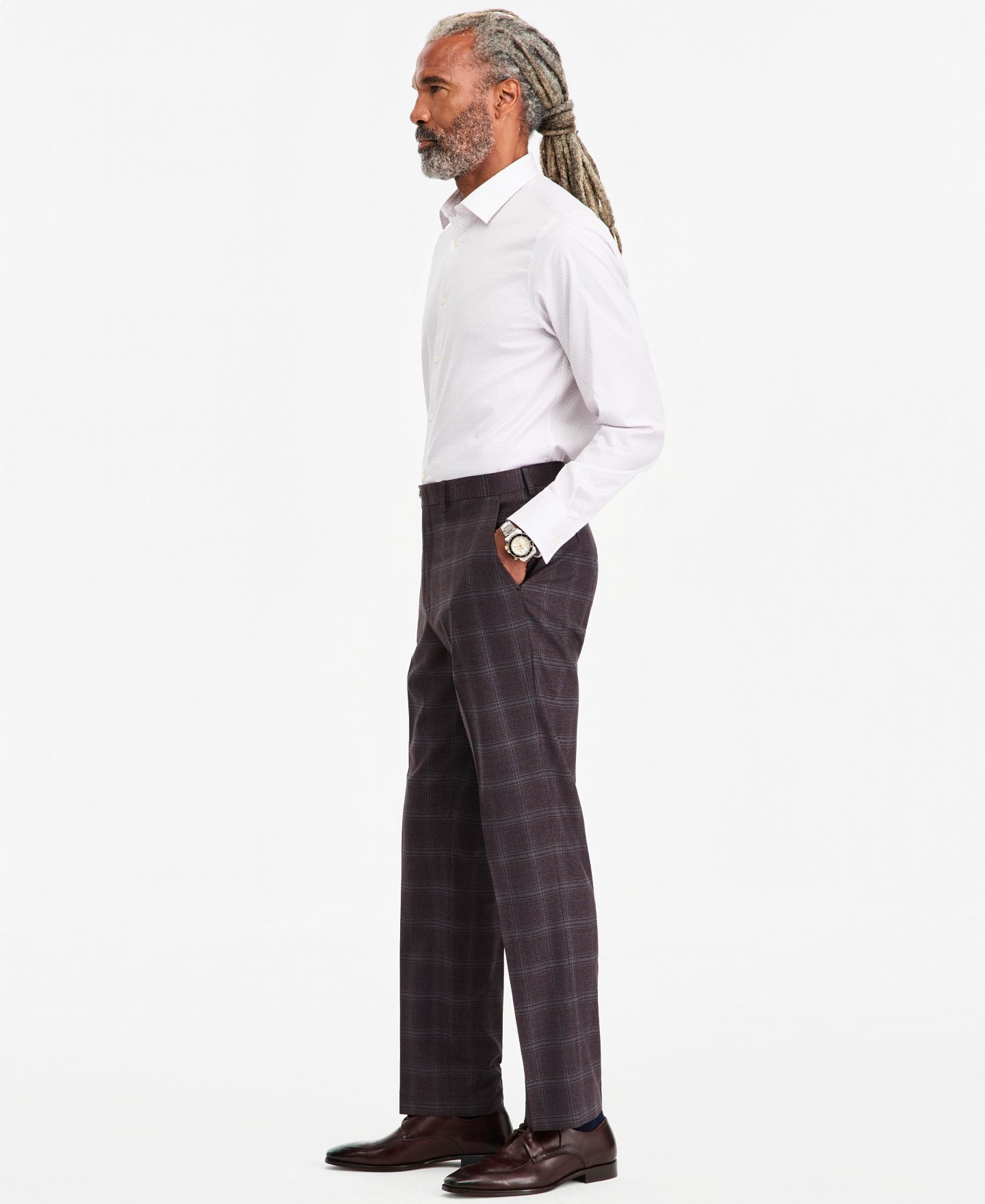 Мужские брюки Tayion Collection Classic-Fit Burgundy Plaid Suit Separate, цвет: Бордовый — фото 2