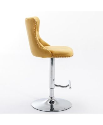 Velvet Swivel Bar Stools Set of 2, Adjustable Counter Height Chairs with Nailhead Trim and Metal Base for Kitchen Island