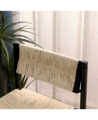 Paper Rope Woven Bar Stools Set of 2, Modern Counter Height Chairs with Metal Frame and Footrest for Kitchen Island