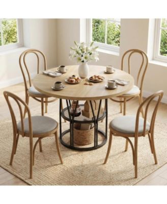 Round Table - 47”Kitchen Table for 4-6 People, with Storage Shelf and Sturdy Metal Frame, Modern Table for Kitchen, Living Room